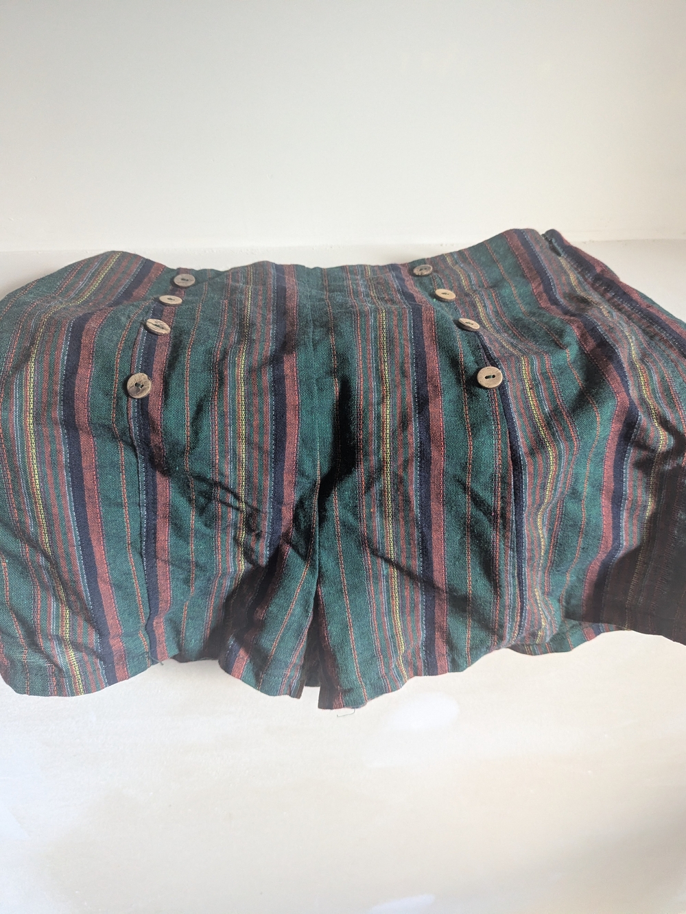 High-Waist Striped Button-Front Women’s Shorts - Green Multi